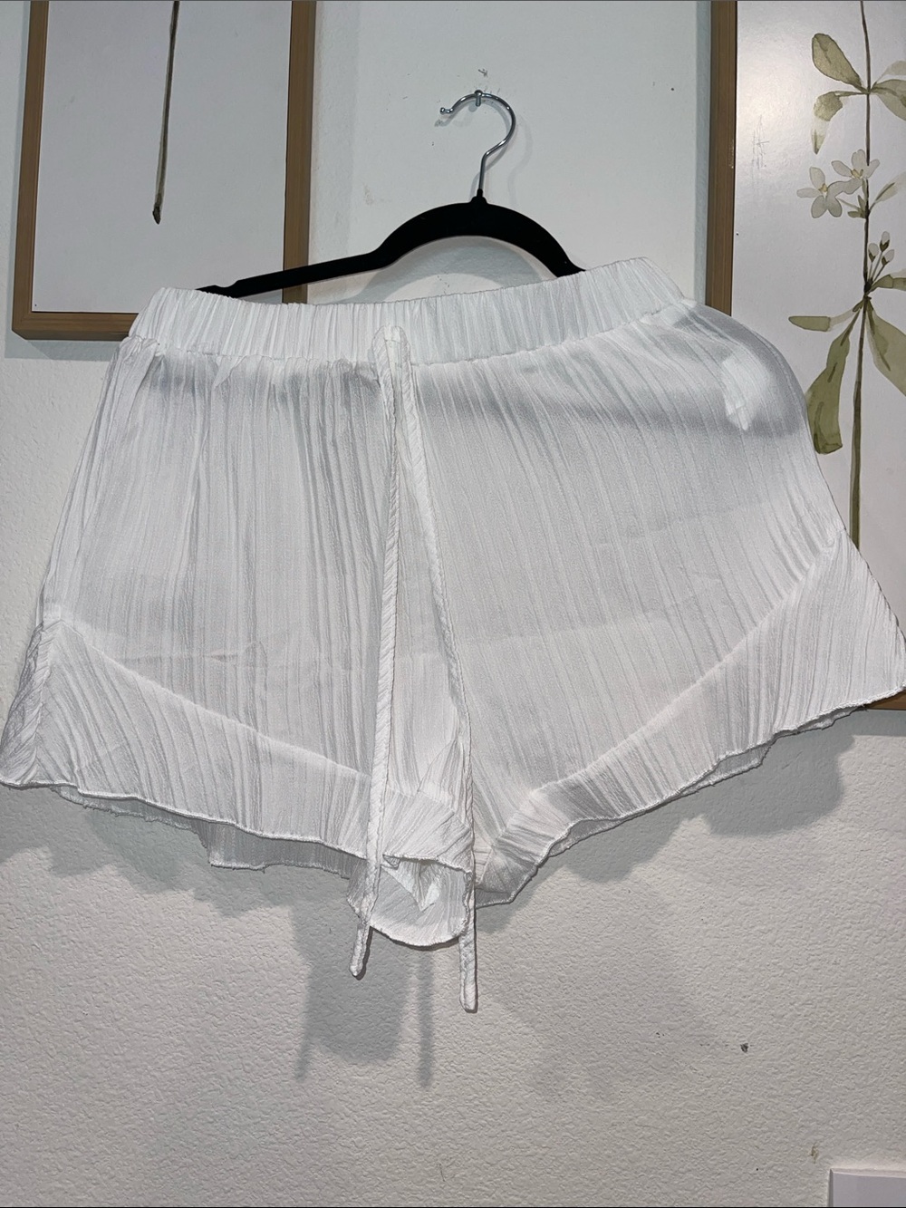 White Textured Lounge Shorts with Drawstring